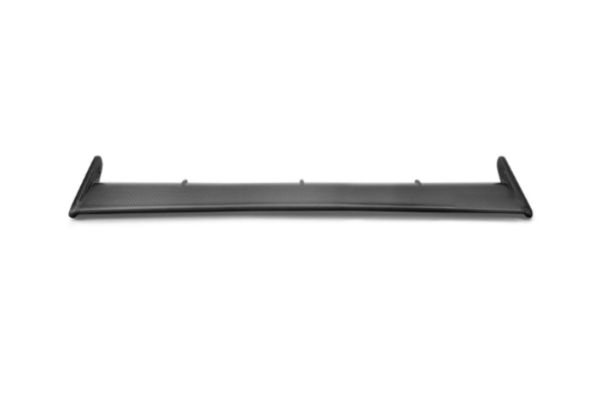 Front view of MUSE Dry Carbon Main Wing for Skyline GT-R BNR34, showing full-width aerodynamic spoiler in dry carbon finish.