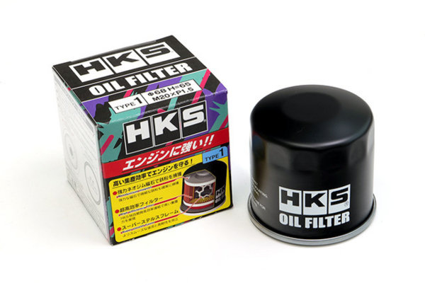 HKS oil filter and packaging on a white background