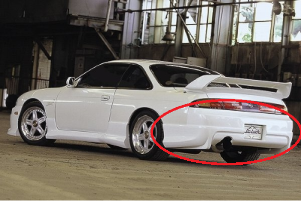 DO-LUCK Rear Bumper for Silvia S14 Early Model ##610101018 in white FRP, featuring aerodynamic contours and perfect fitment for enhanced styling
