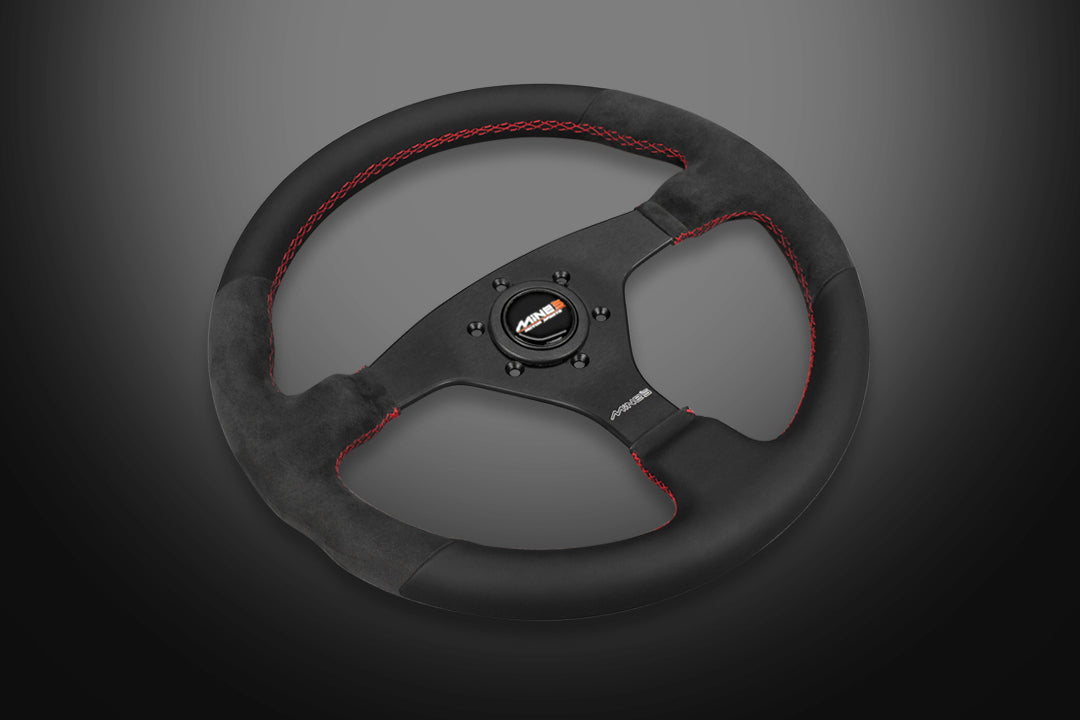 MINE'S R-S Leather 350mm Steering Wheel - Round Shape ##875111037