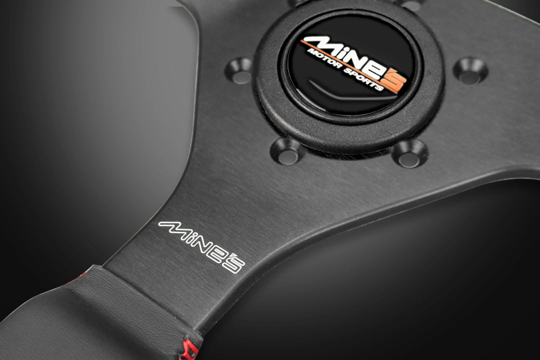 MINE'S R-S Leather 350mm Steering Wheel - Round Shape ##875111037