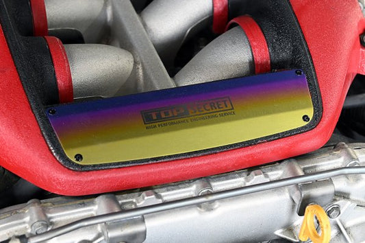 TOP SECRET Крышка двигателя титановая пластина синяя и золотая - R35 GTR ##614121002