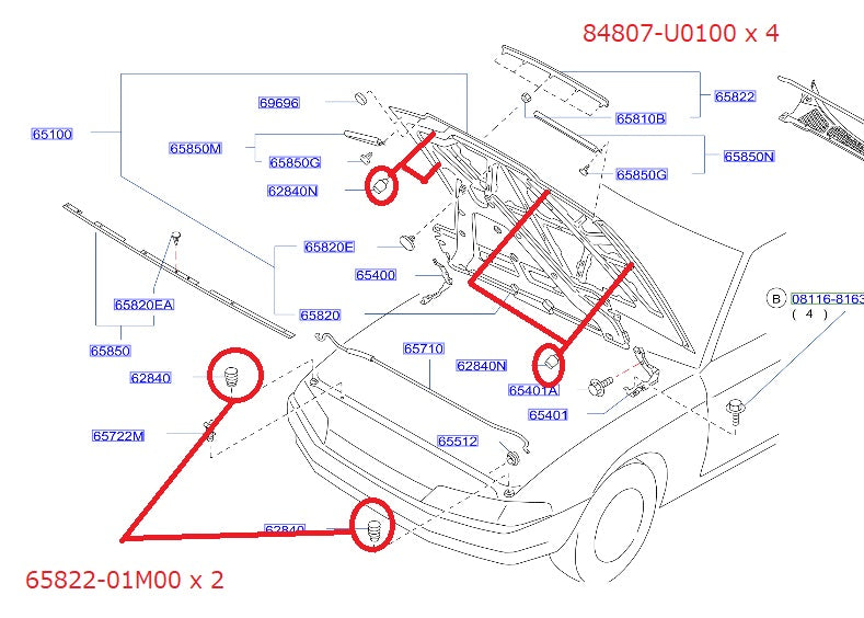 NISSAN Rubber Set for Hood/Trunk/Doors/Fuel Lid - Skyline BNR32 #663101032S1