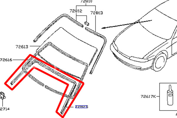 OEM Nissan Front Windshield Window Molding - S14 #663101422 - Trust Kikaku