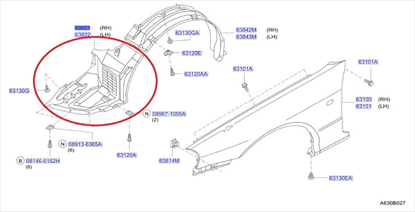 NISSAN Fender Liner Front RHS Driver Side - BNR34 #663101667 NISSAN