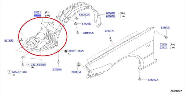 NISSAN Fender Liner Front LHS Passenger Side - BNR34 #663101668 NISSAN