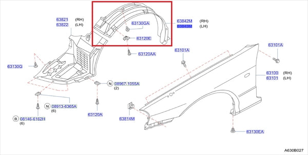 NISSAN Fender Liner Rear LH - Skyline BNR34 #663101765