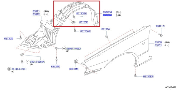 NISSAN Fender Liner Rear LH - Skyline BNR34 #663101765 NISSAN