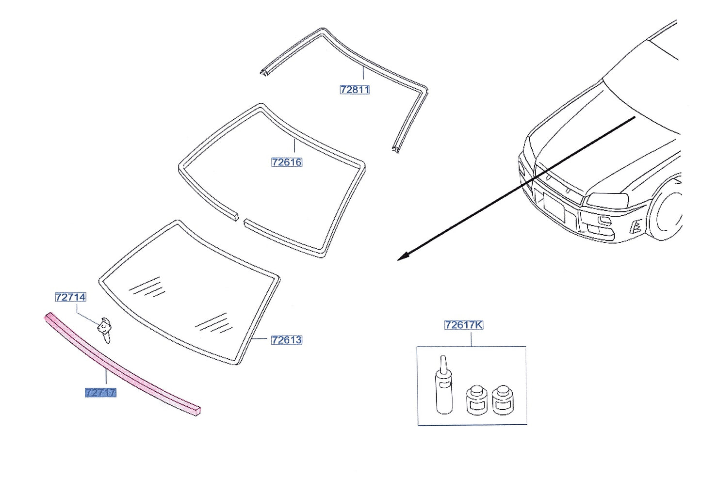 NISSAN Front Windshield Windscreen Front Molding - BNR34 R34 #663101773