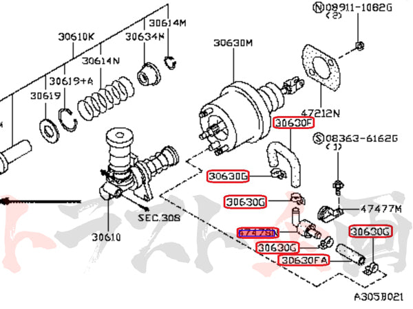 OEM Nissan Clutch Master Hose & Check Valve - BNR32 ##663121492S1 - Trust Kikaku