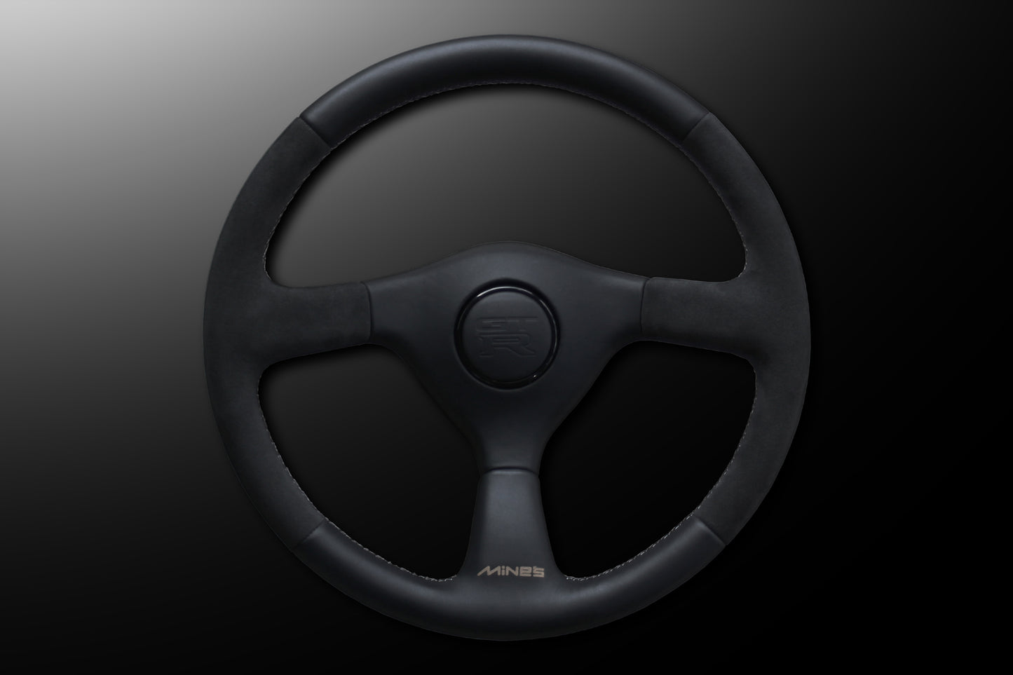 Mine's Leather 355mm Steering Wheel Gray Stitch - Skyline BNR32 ##875111006