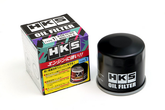 HKS oil filter and packaging on a white background