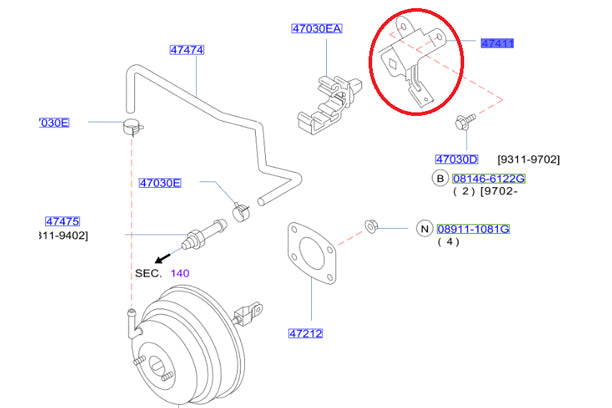 Кронштейн шланга усилителя тормозов NISSAN - BCNR33 BNR34 #663101951 