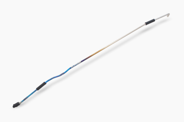 FUJITSUBO EXH+ Hood Support for Skyline BNR34 featuring titanium construction with burnt color gradation and lightweight design.