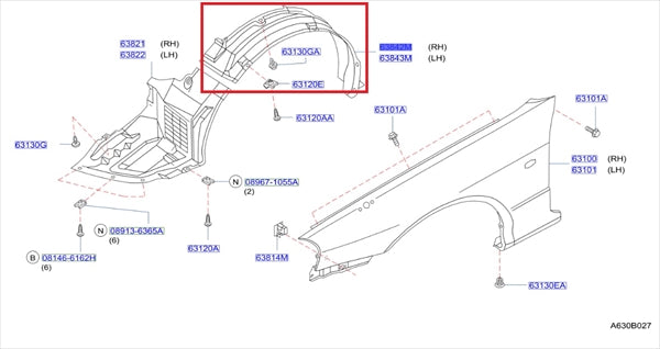 NISSAN Fender Liner Rear RH - Skyline BNR34 #663101764 NISSAN
