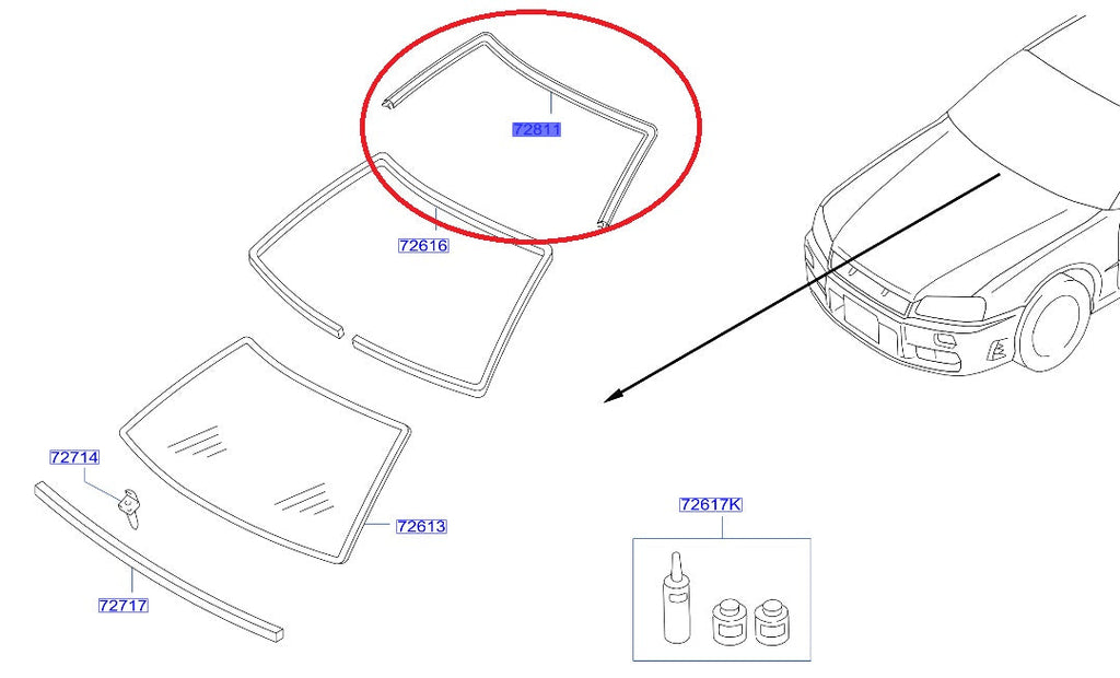 NISSAN Front Windshield Windscreen Upper Weatherstrip - R34 2 Doors BNR34 #663101781 NISSAN