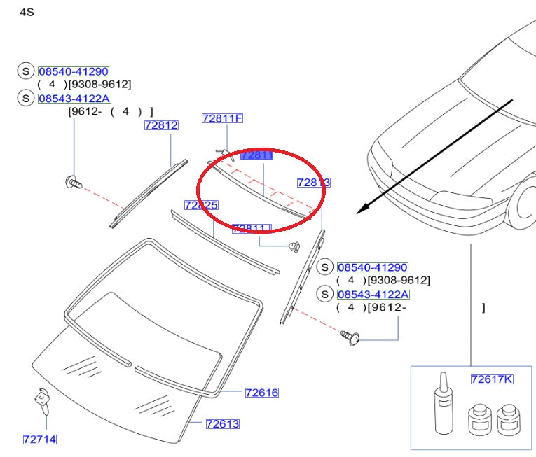 Nissan Front Windshield Windscreen Upper Molding - R33 4 Doors ##663101784